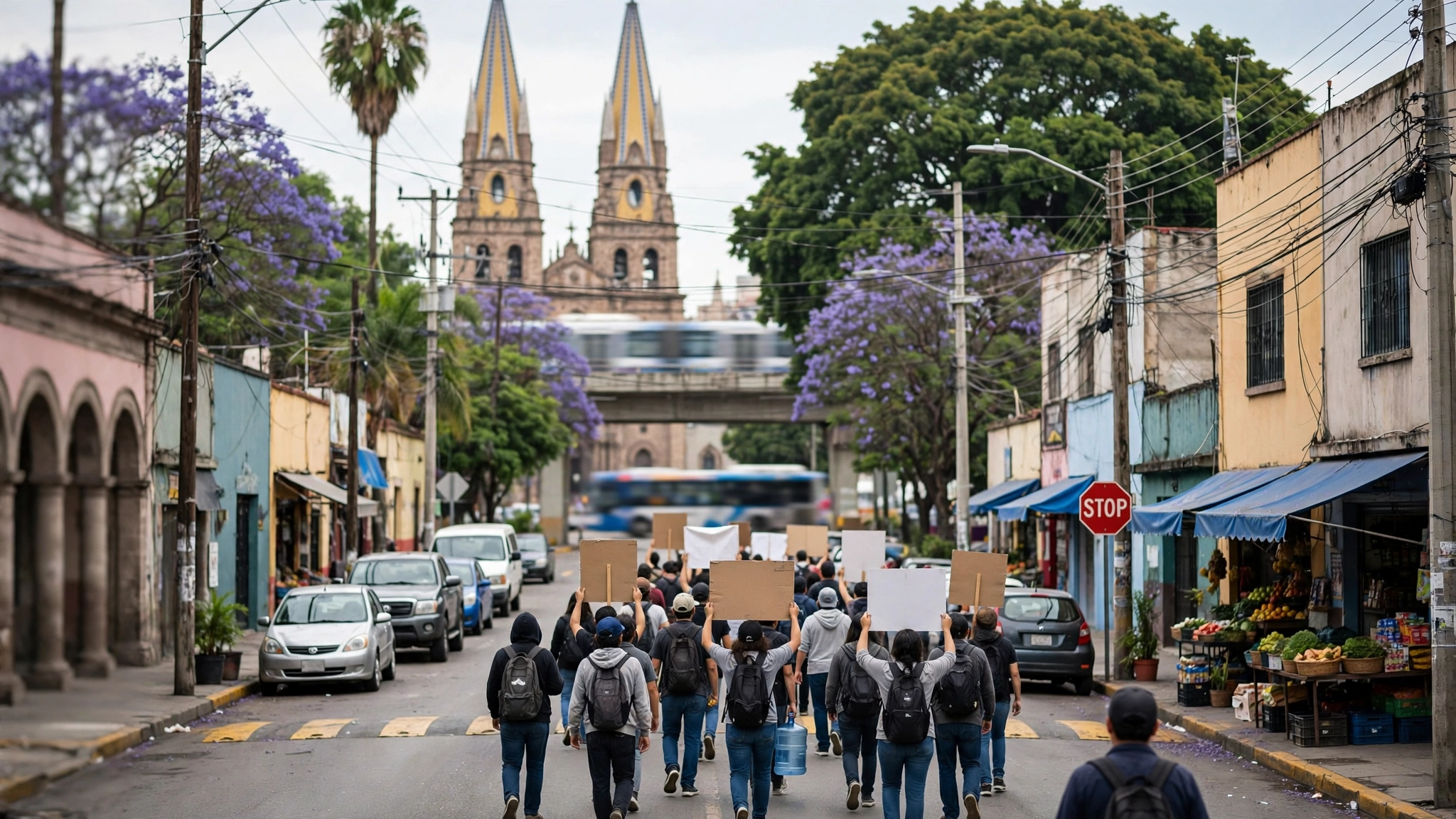 Manifestantes marchan por las calles de Guadalajara exigiendo agua limpia