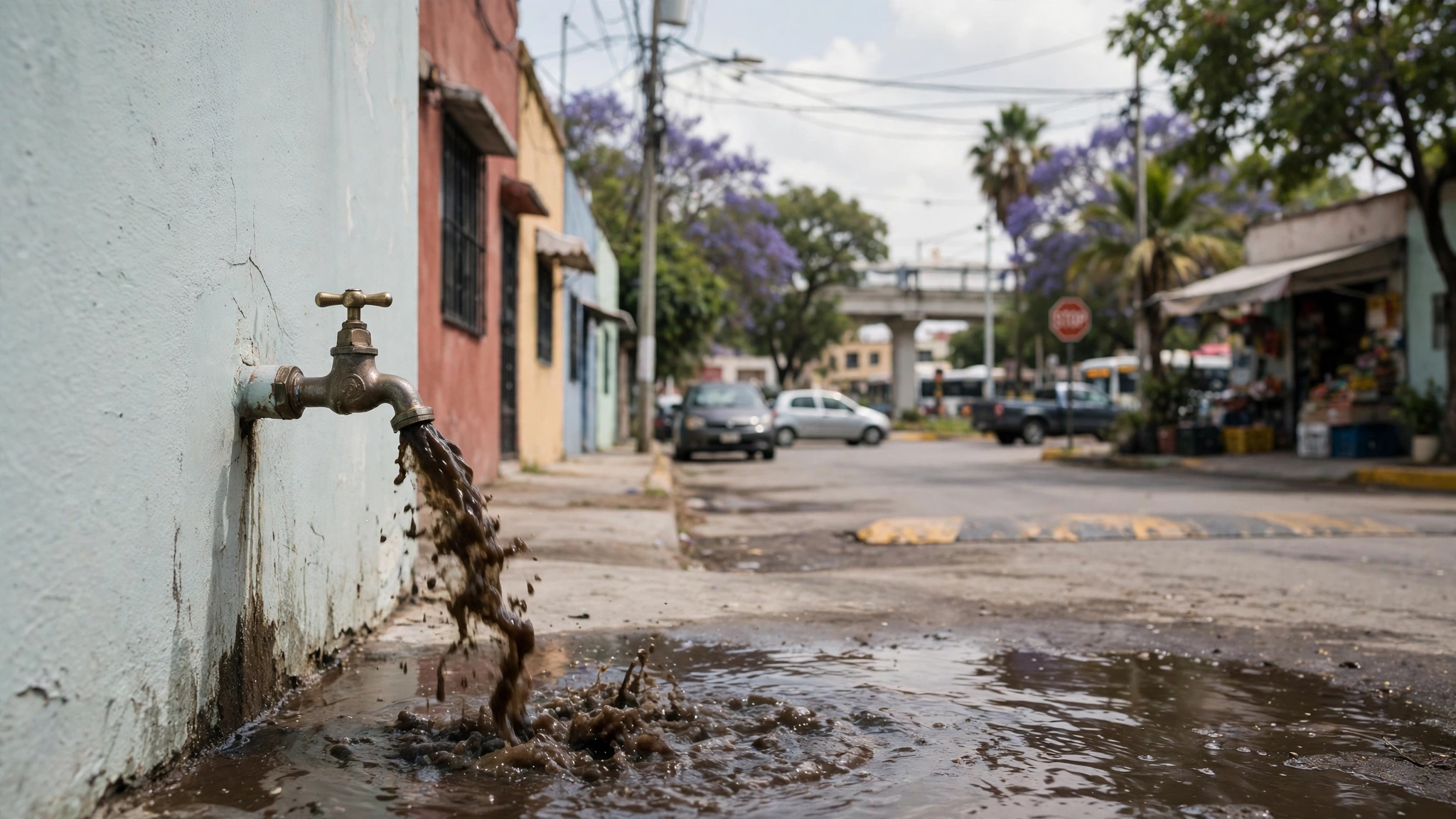 Grifo de una vivienda en Guadalajara del que sale agua oscura y turbia