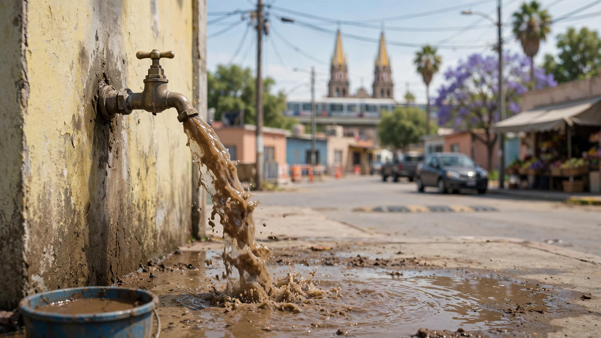 Agua turbia saliendo de una llave en una vivienda de Guadalajara