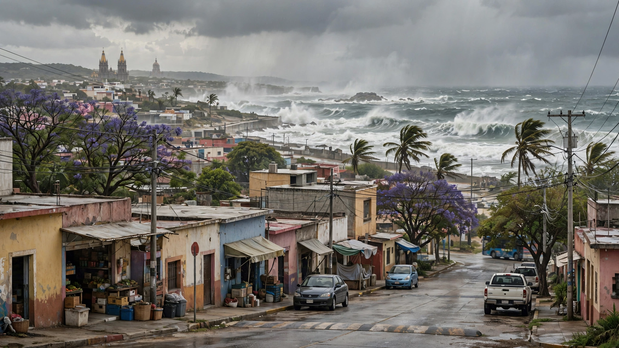 Costa de Jalisco con oleaje intenso durante la aproximación del huracán Simón