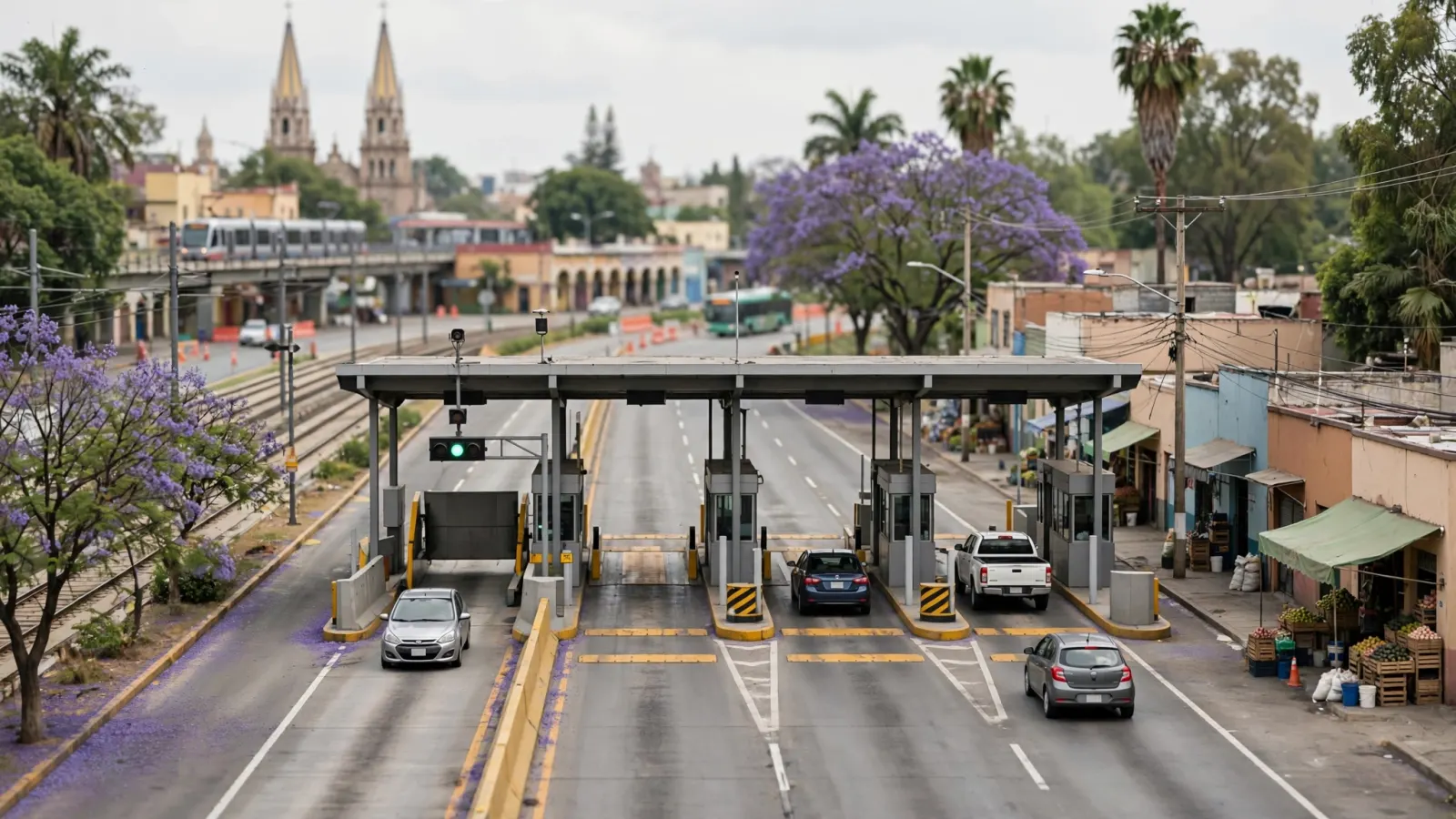 Caseta de telepeaje en la autopista Guadalajara-Tepic con carril exclusivo para TAG