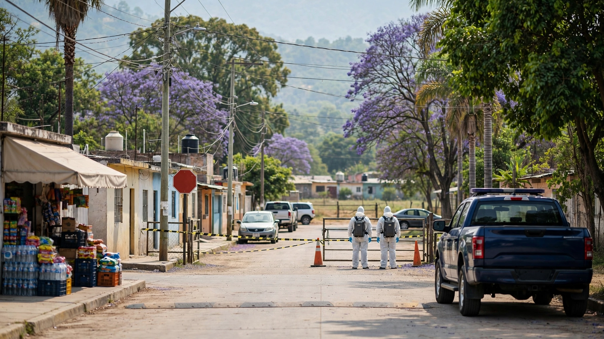 Vista del Rancho Izaguirre, en Teuchitlán, Jalisco, resguardado por peritos de la Fiscalía