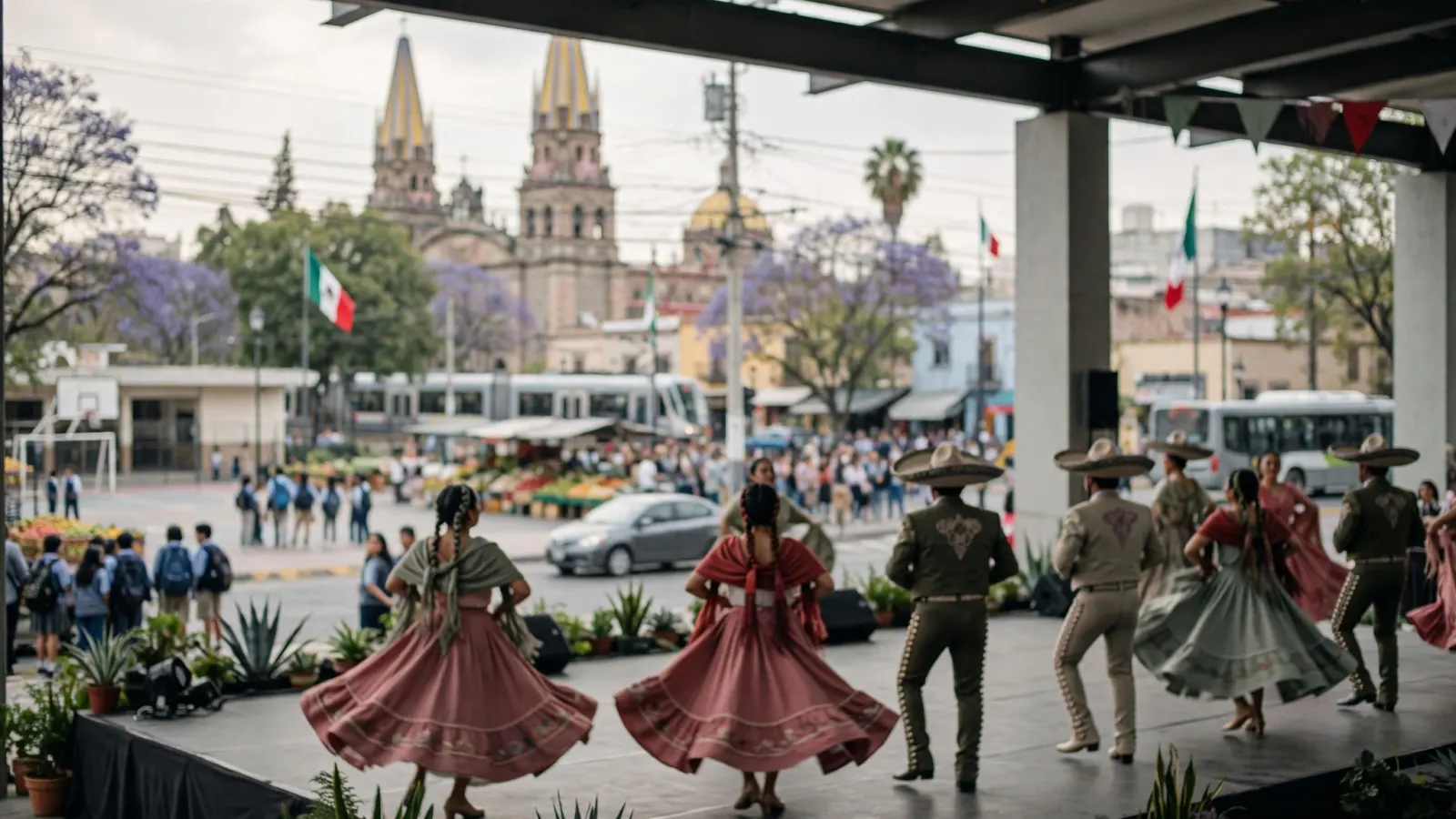 Bailarines del Ballet Folclórico de la Universidad de Guadalajara en el escenario del Conjunto Santander durante la gala del 60 aniversario