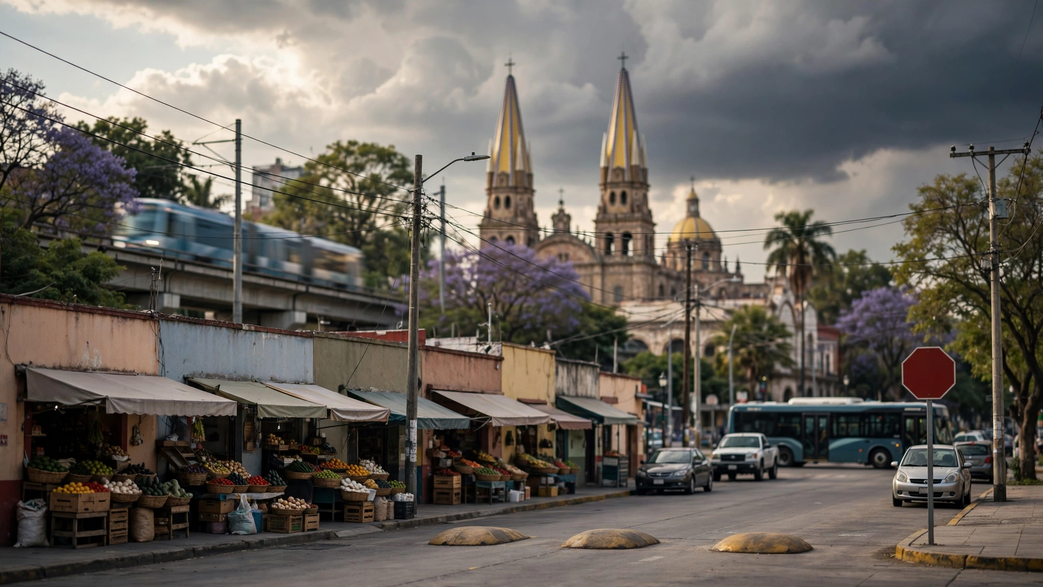 Cielo parcialmente nublado sobre Guadalajara con nubes de tormenta acercándose por la tarde