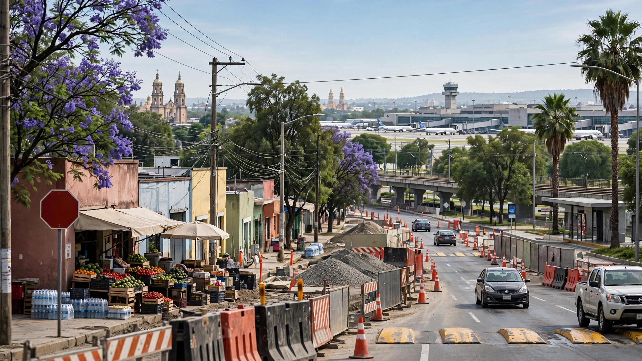 Vista del acceso vial en obras al Aeropuerto Internacional de Guadalajara