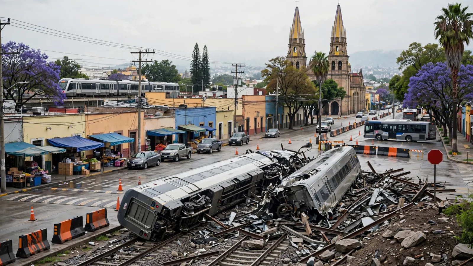 Vagones descarrilados tras el choque de dos trenes de alta velocidad cerca de Urda, Toledo