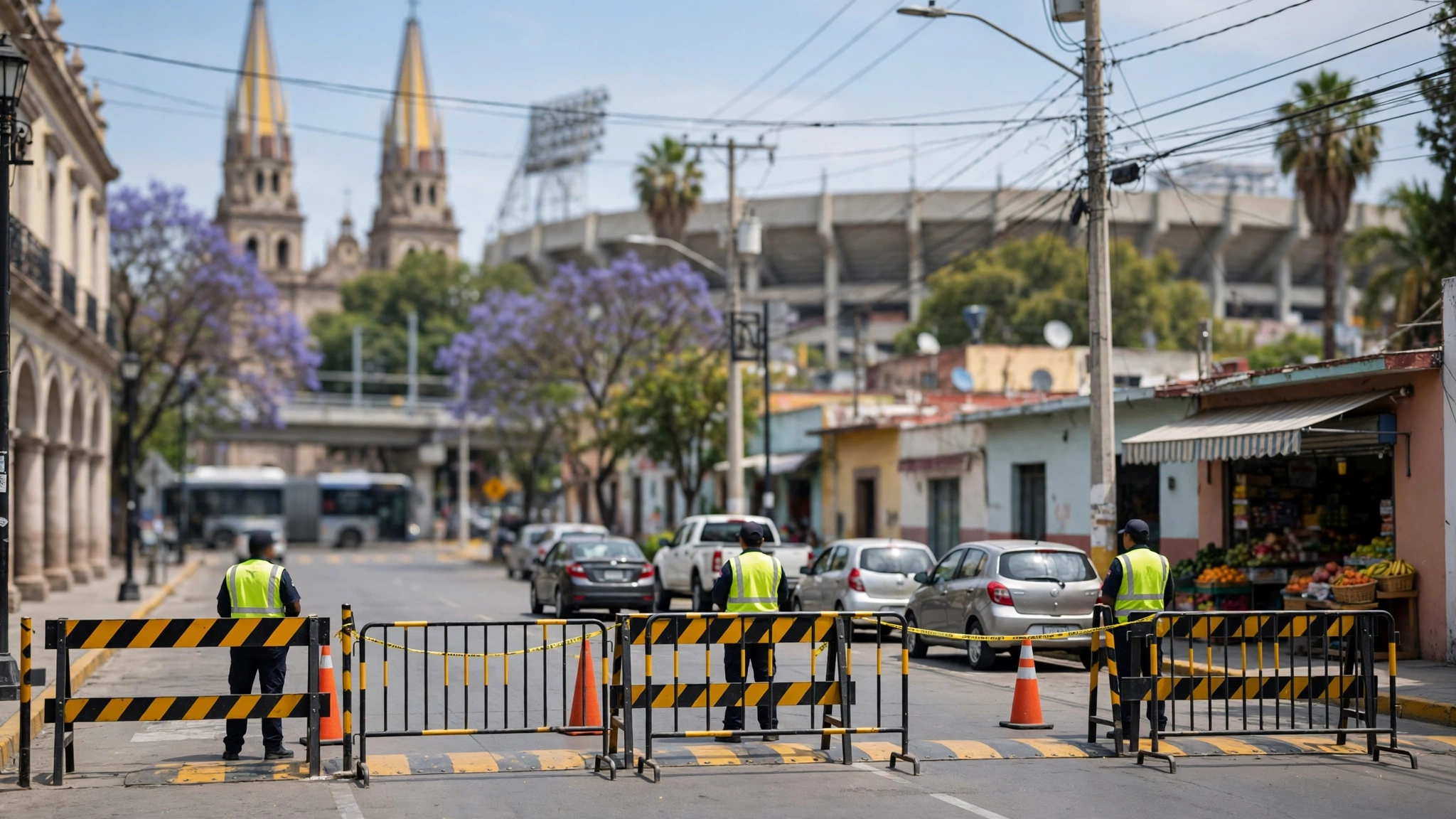 Elementos de seguridad resguardan el acceso al Estadio Jalisco durante el Clásico Tapatío