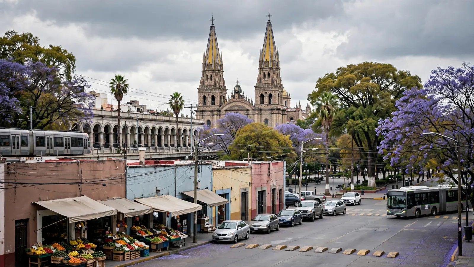 Cielo nublado sobre el centro de Guadalajara en un día templado de otoño
