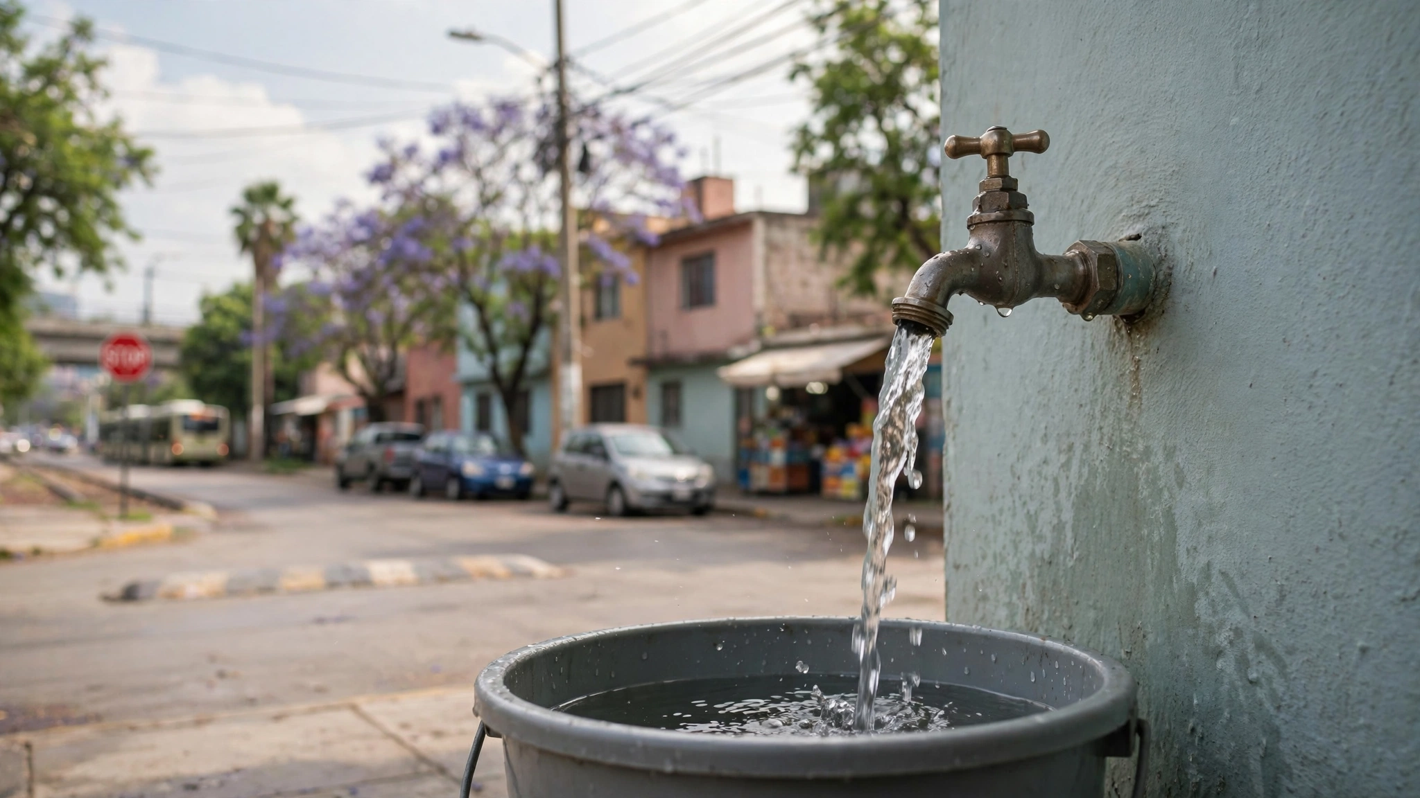 Llave de agua abierta en una vivienda de Guadalajara durante el programa de tandeos del SIAPA