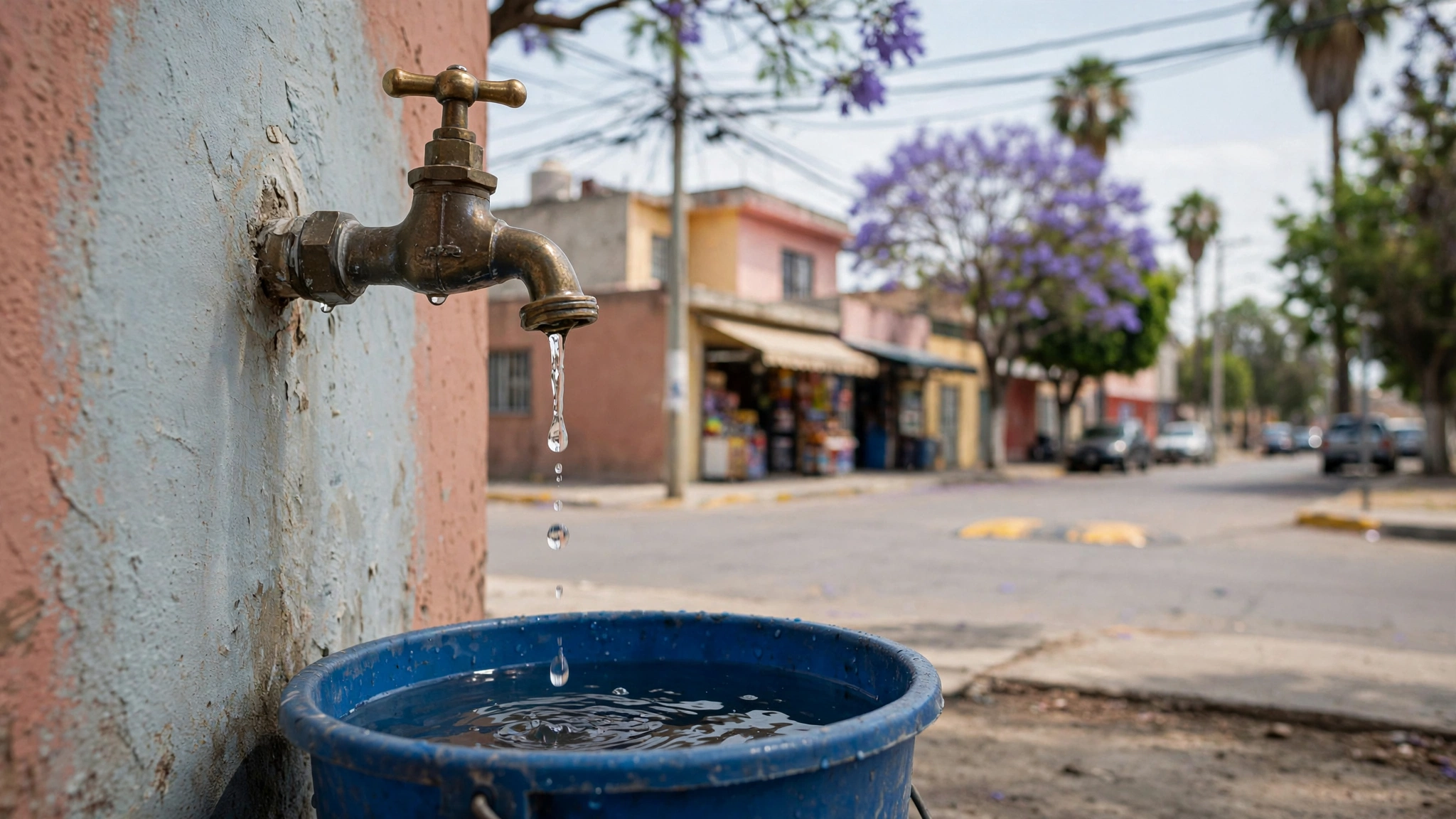 Llave de agua goteando en una vivienda de la Zona Metropolitana de Guadalajara durante los cortes por rotación del servicio