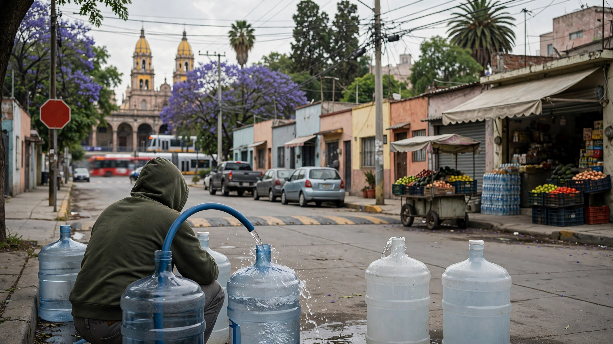 Vecino de Guadalajara llena garrafones de agua ante los cortes de suministro