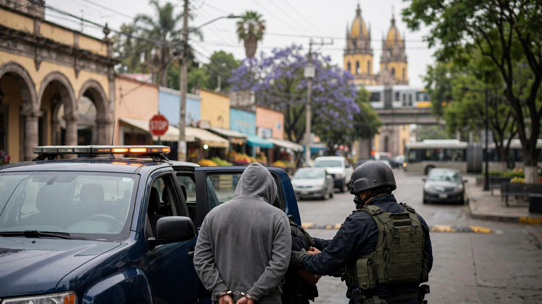 Operativo de seguridad federal en Guadalajara donde fue detenido el presunto líder de la célula Los Cromos