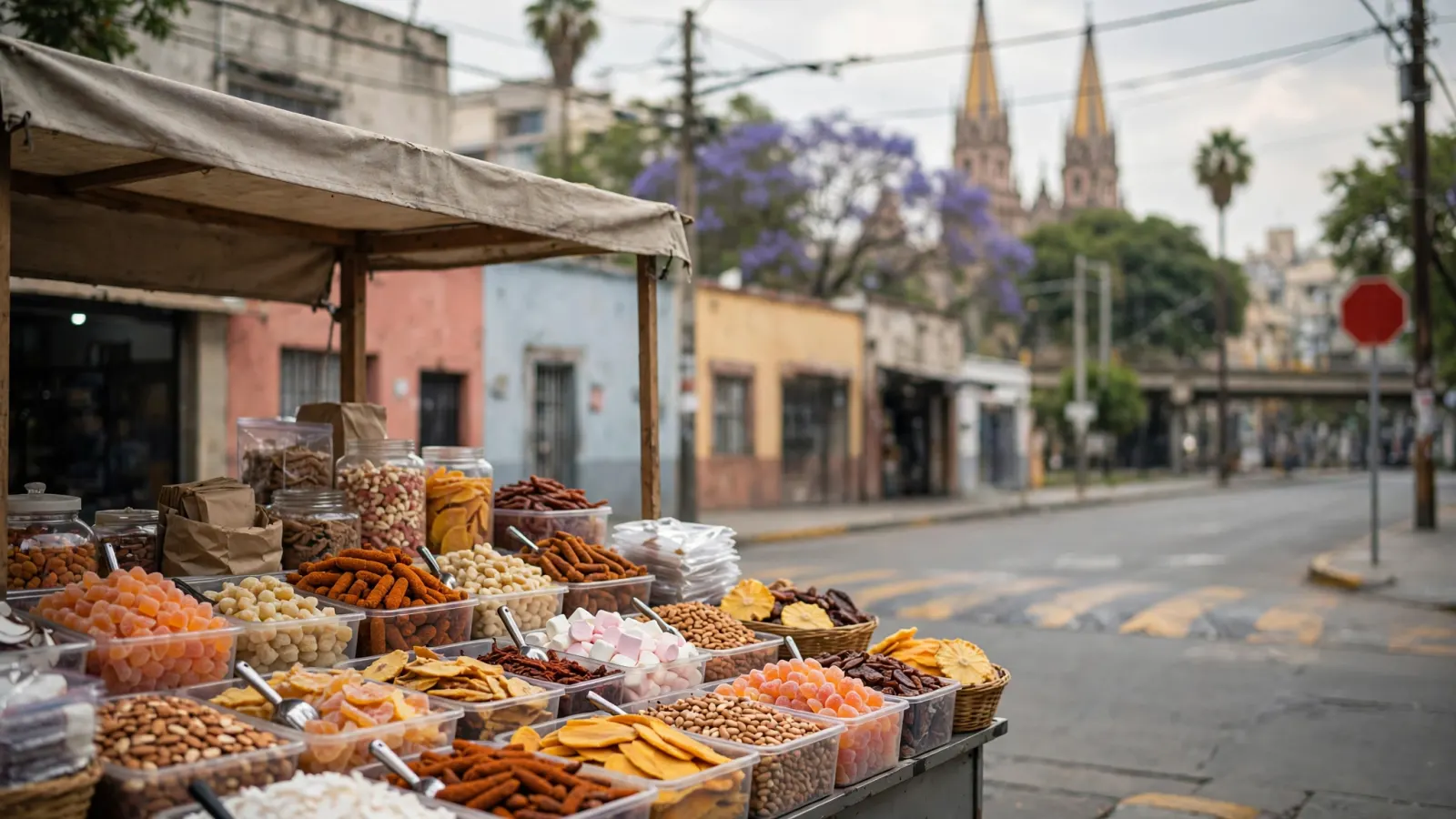 Puestos de dulces y golosinas a granel en la zona del Mercado de Abastos de Guadalajara