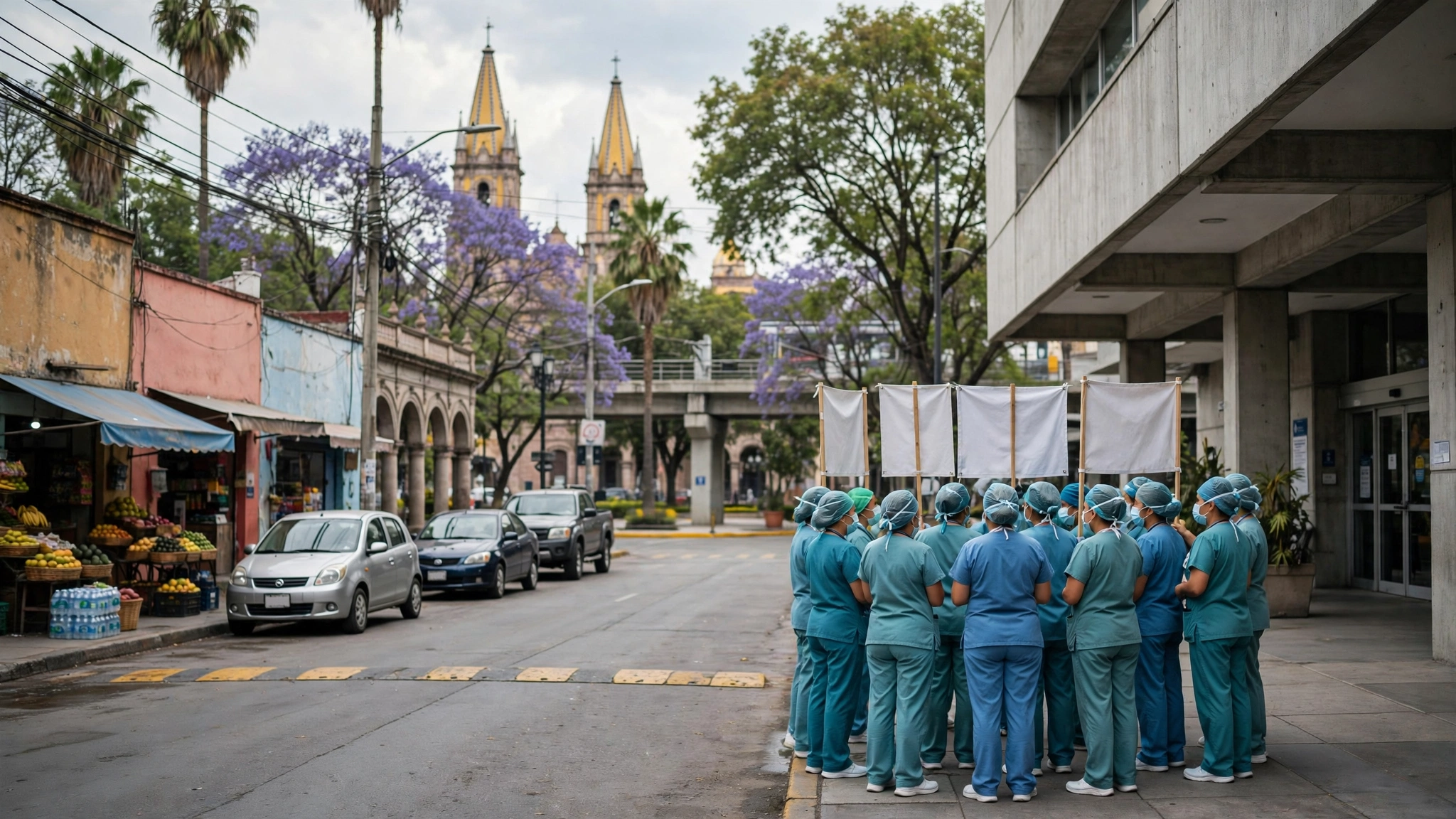 Enfermeros del IMSS protestan afuera del Hospital General Regional en Guadalajara