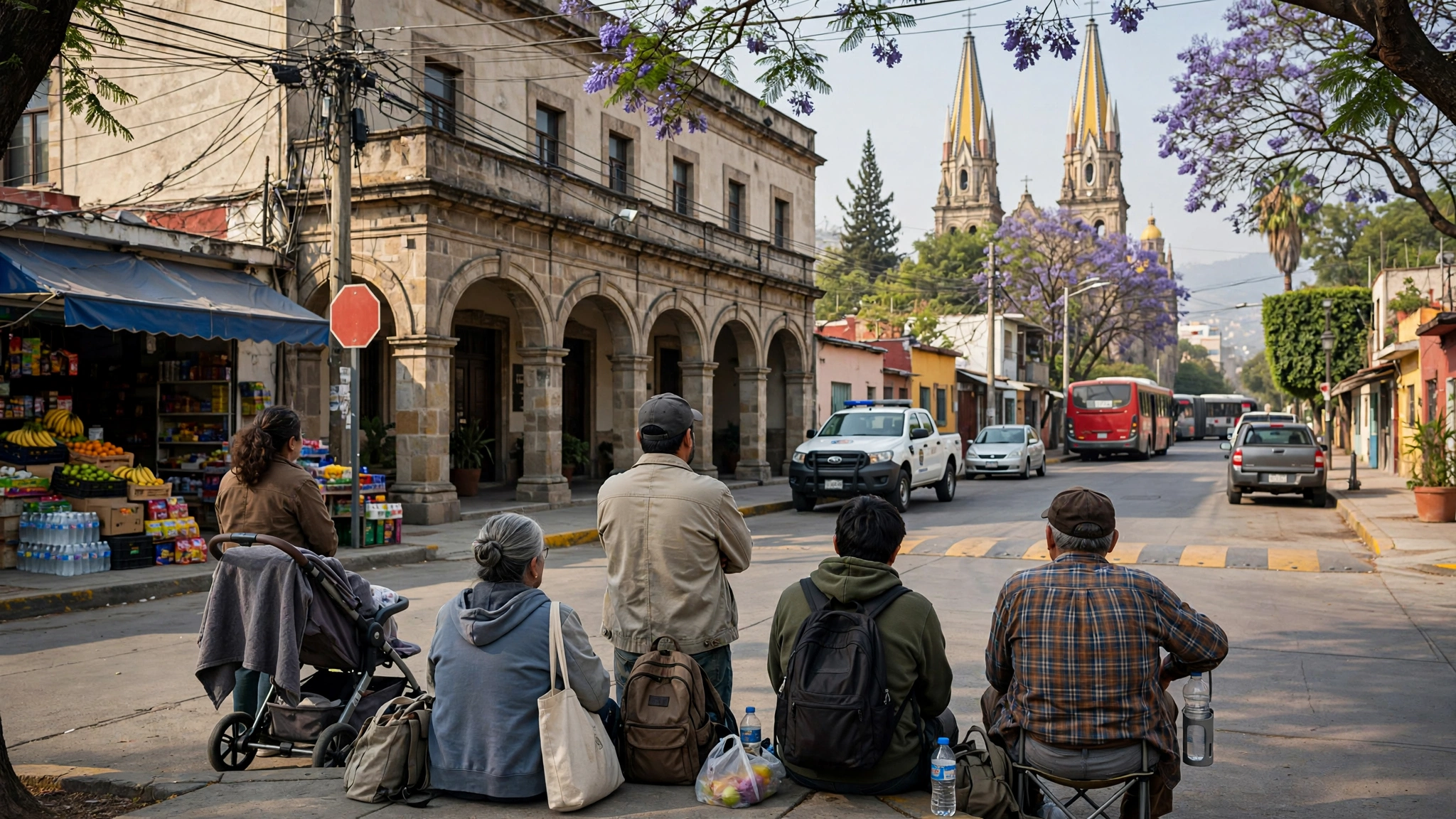 Familiares esperan afuera de la Fiscalía de Jalisco noticias de los detenidos en la protesta del agua