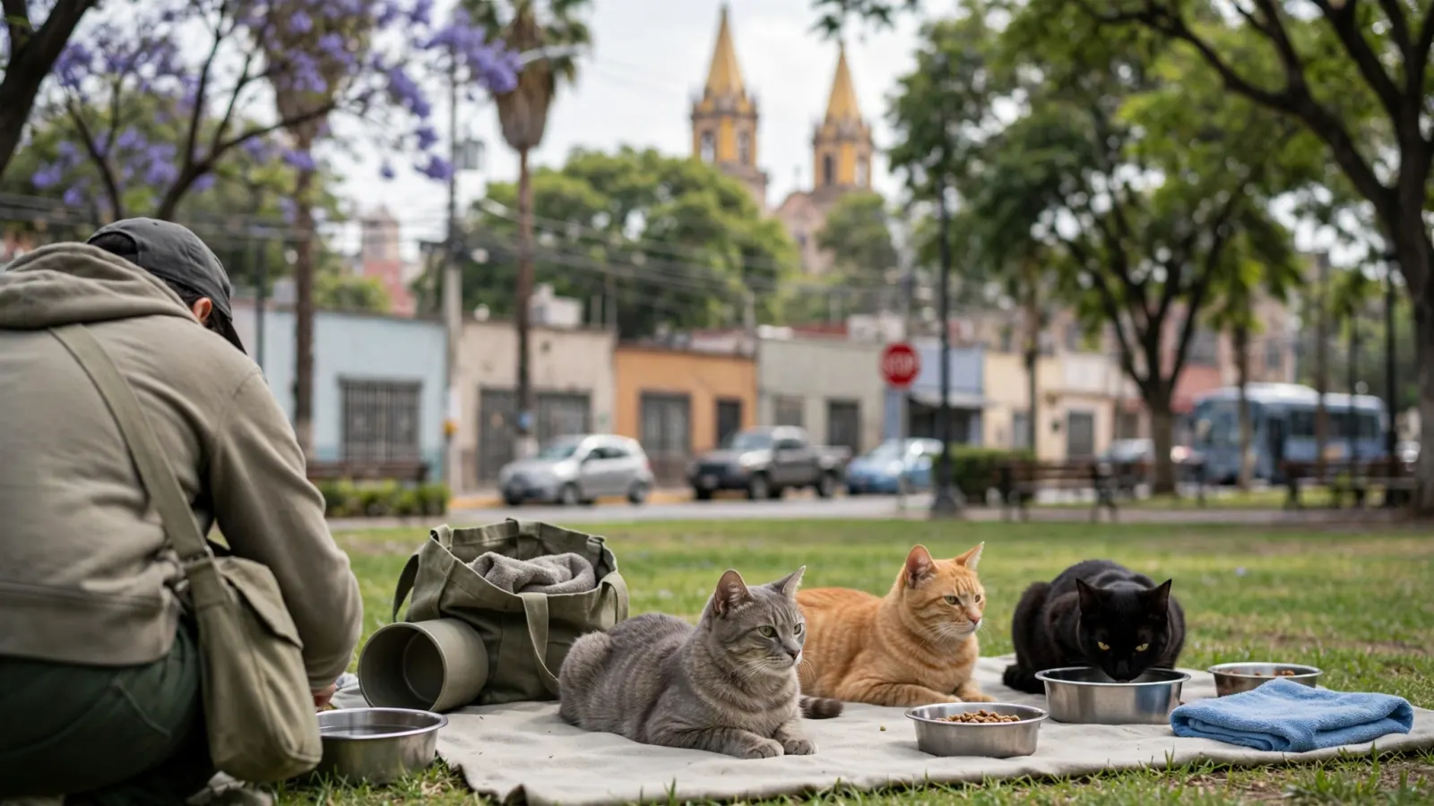 Gatos en el Parque Alcalde de Guadalajara, bajo cuidado de voluntarios