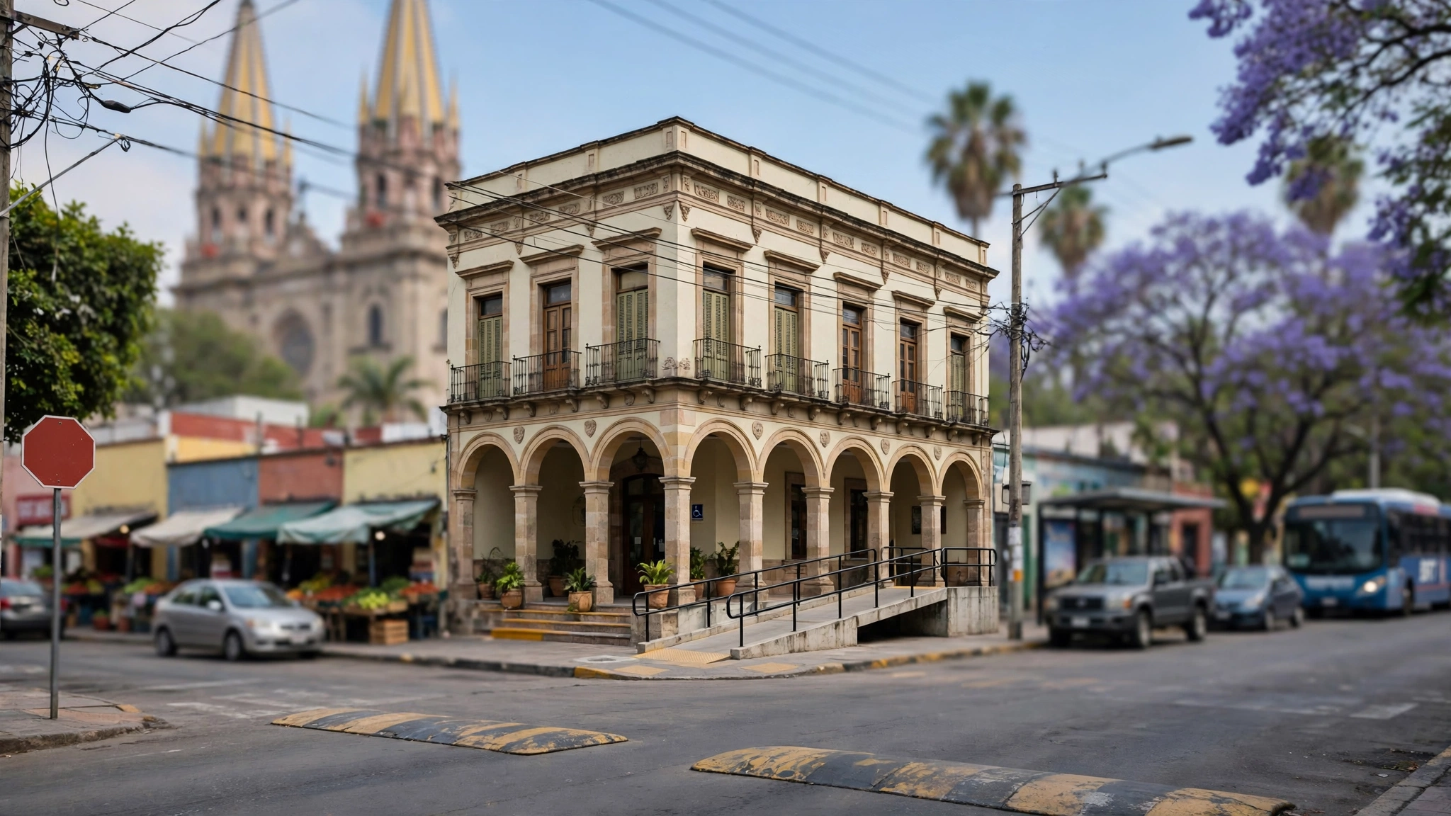 Fachada de un edificio de gobierno municipal en Guadalajara con acceso para personas con discapacidad