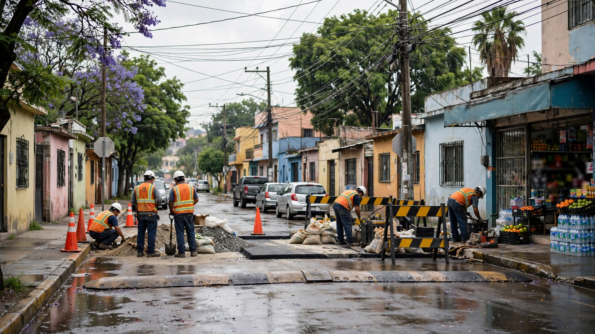 Trabajadores de obras públicas interviniendo una calle del barrio de Santa Tere en Guadalajara