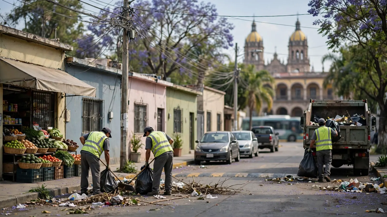 Cuadrillas de Guadalajara Limpia retiran basura acumulada en una calle de Guadalajara