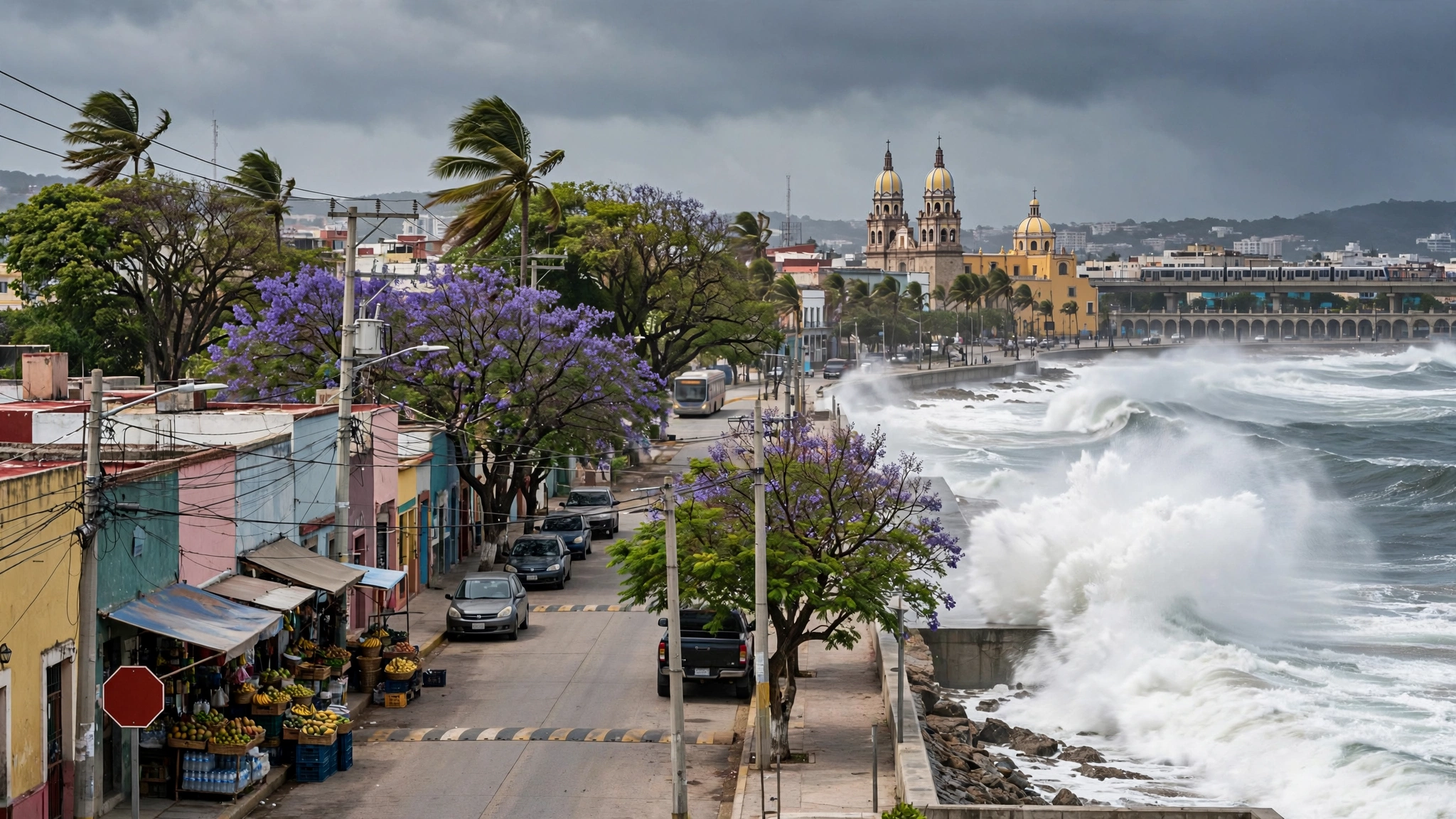 Olas y oleaje intenso en la costa de Puerto Vallarta antes de la llegada del huracán Simón