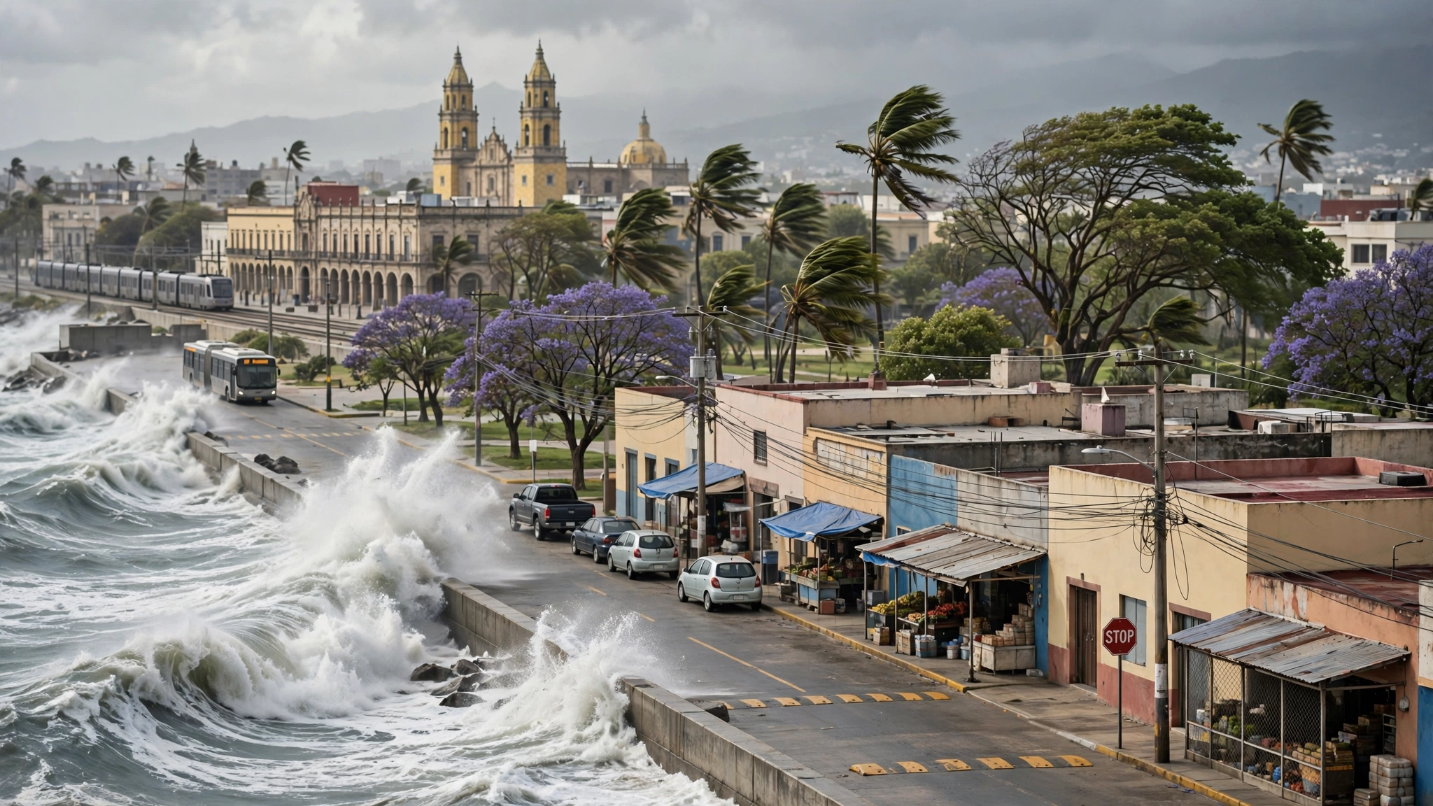 Oleaje elevado golpea la costa de Jalisco durante el paso del huracán Simon