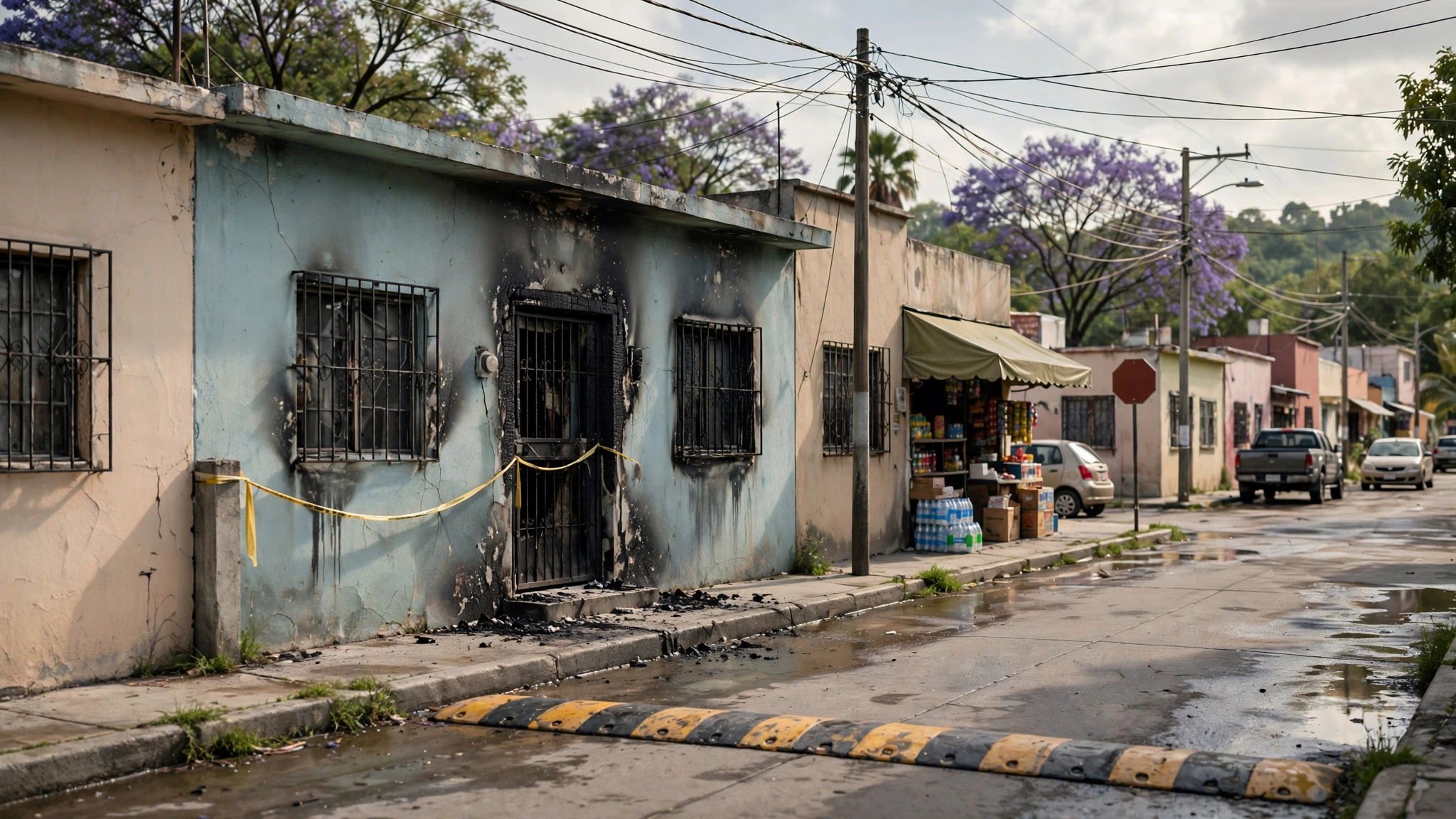 Fachada de una casa en la colonia Centro de El Salto, Jalisco, donde se registró un ataque con artefactos incendiarios