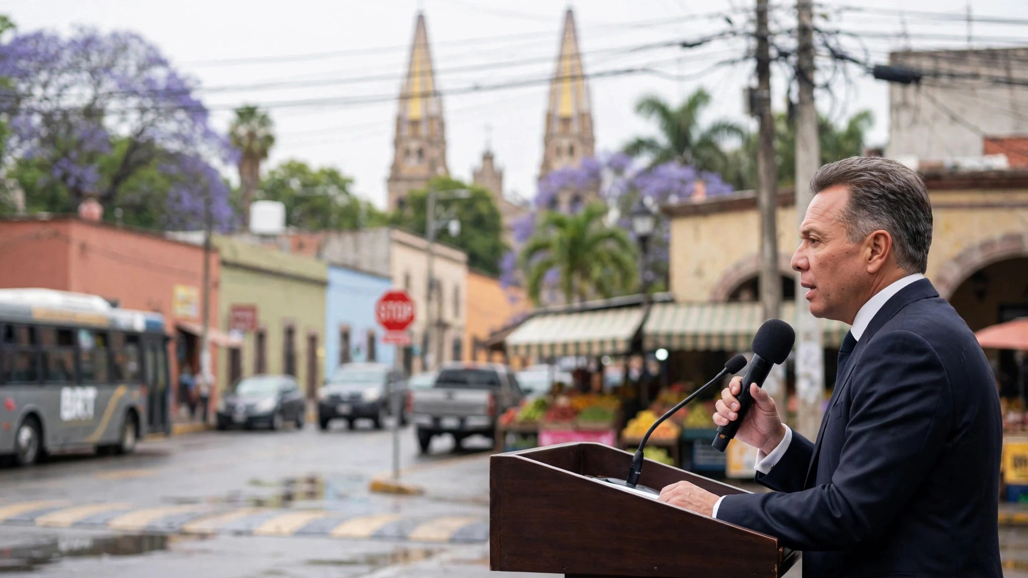 Pablo Lemus Navarro durante un mensaje sobre la calidad del agua y el huracán Simón en Jalisco