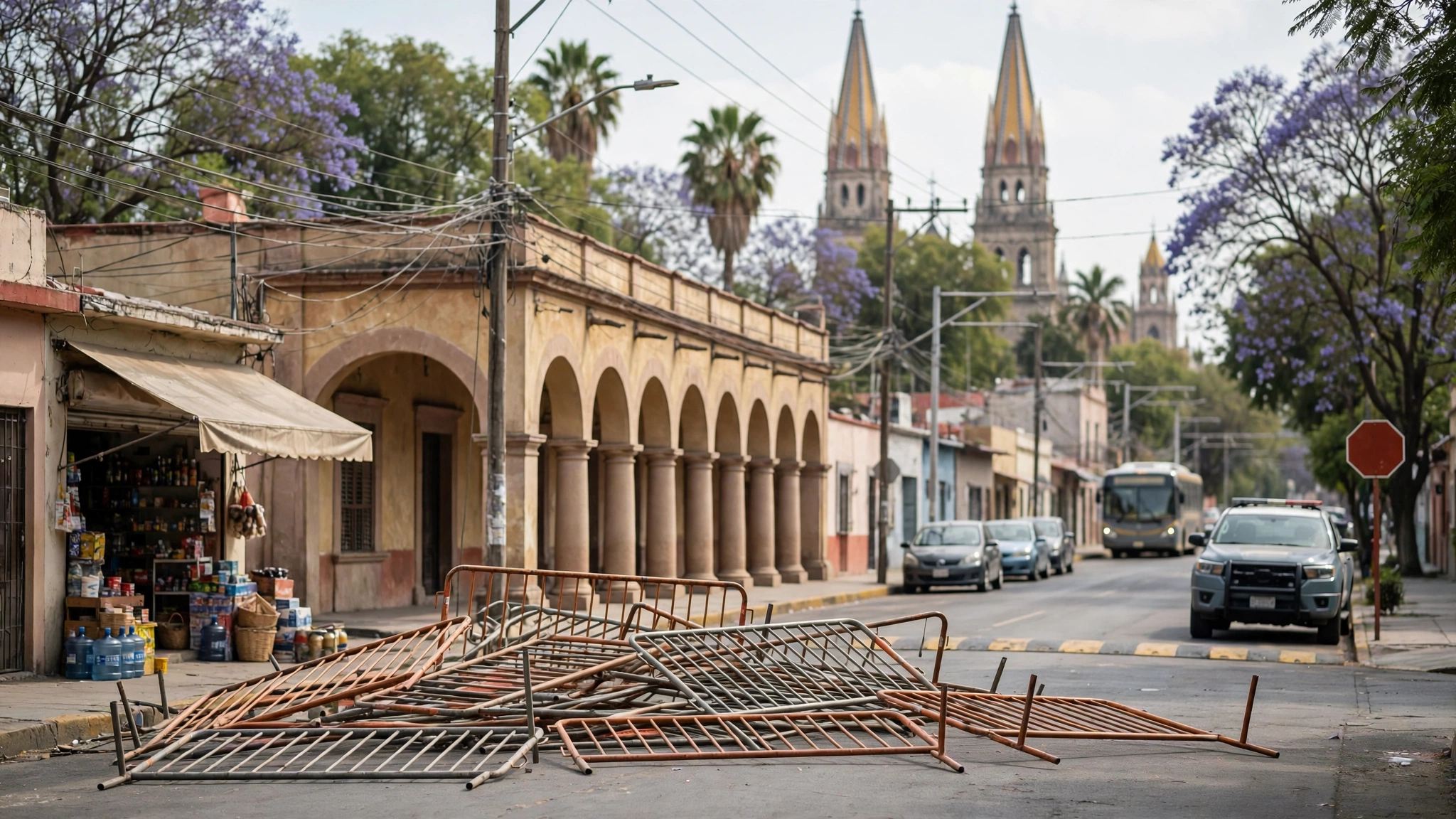 Vallas derribadas frente a Casa Jalisco tras la protesta por el agua en Guadalajara