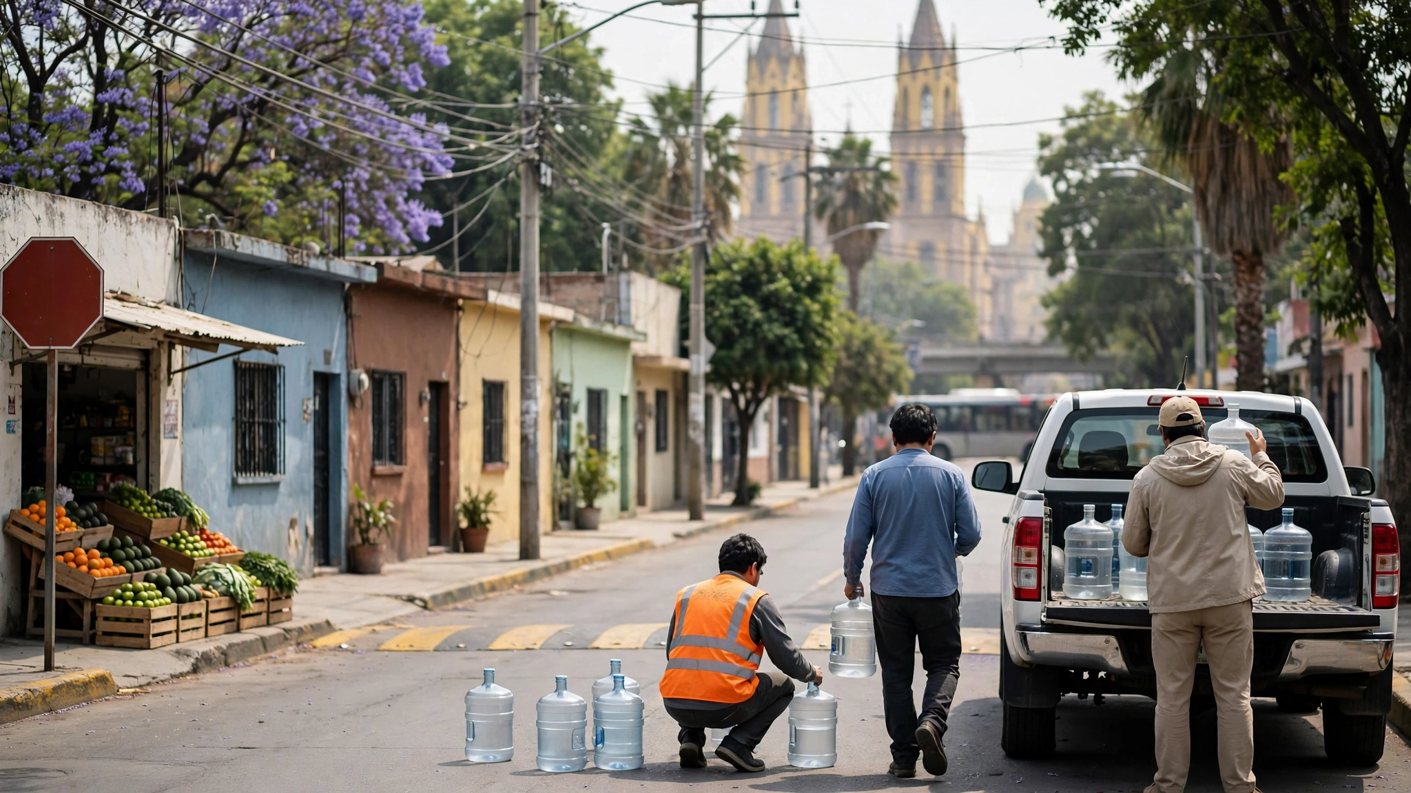 Voluntarios de Manos Tapatías entregan garrafones de agua en una colonia de Guadalajara