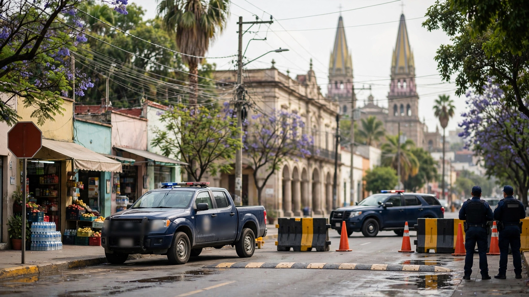 Policías estatales durante el operativo de contención frente a Casa Jalisco