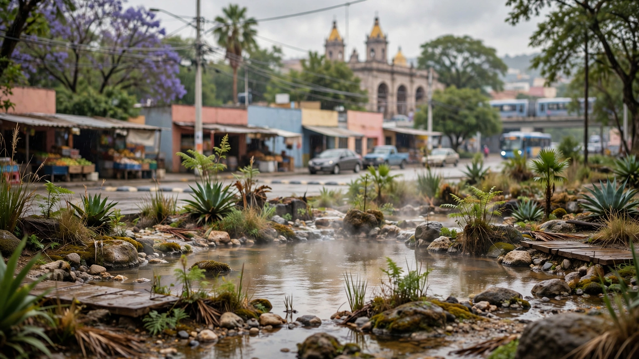 Piscina geotérmica tipo laguna en el Rancho El Venado, en Acatic, Jalisco