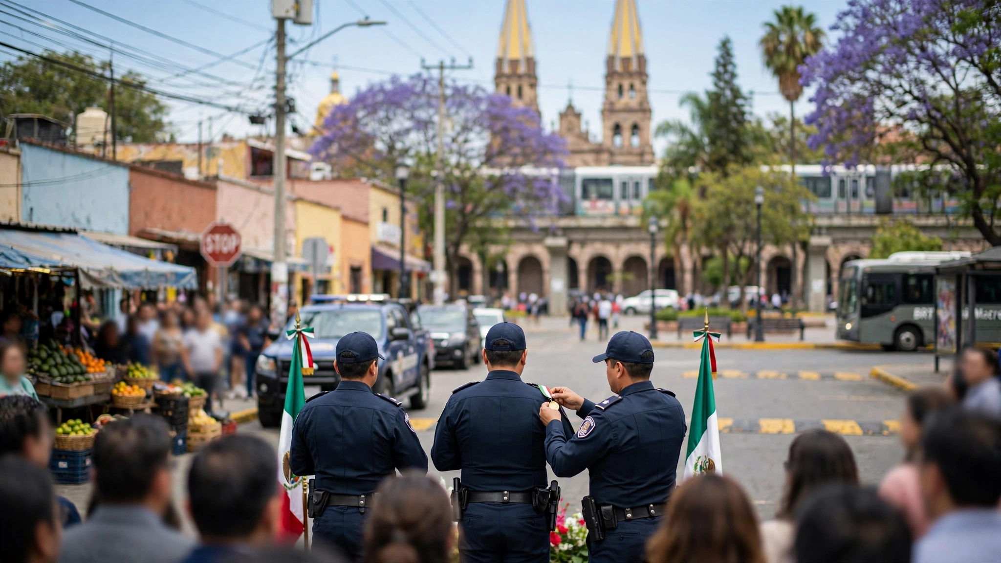 Elementos de la Policía de Guadalajara reciben condecoraciones durante una ceremonia oficial
