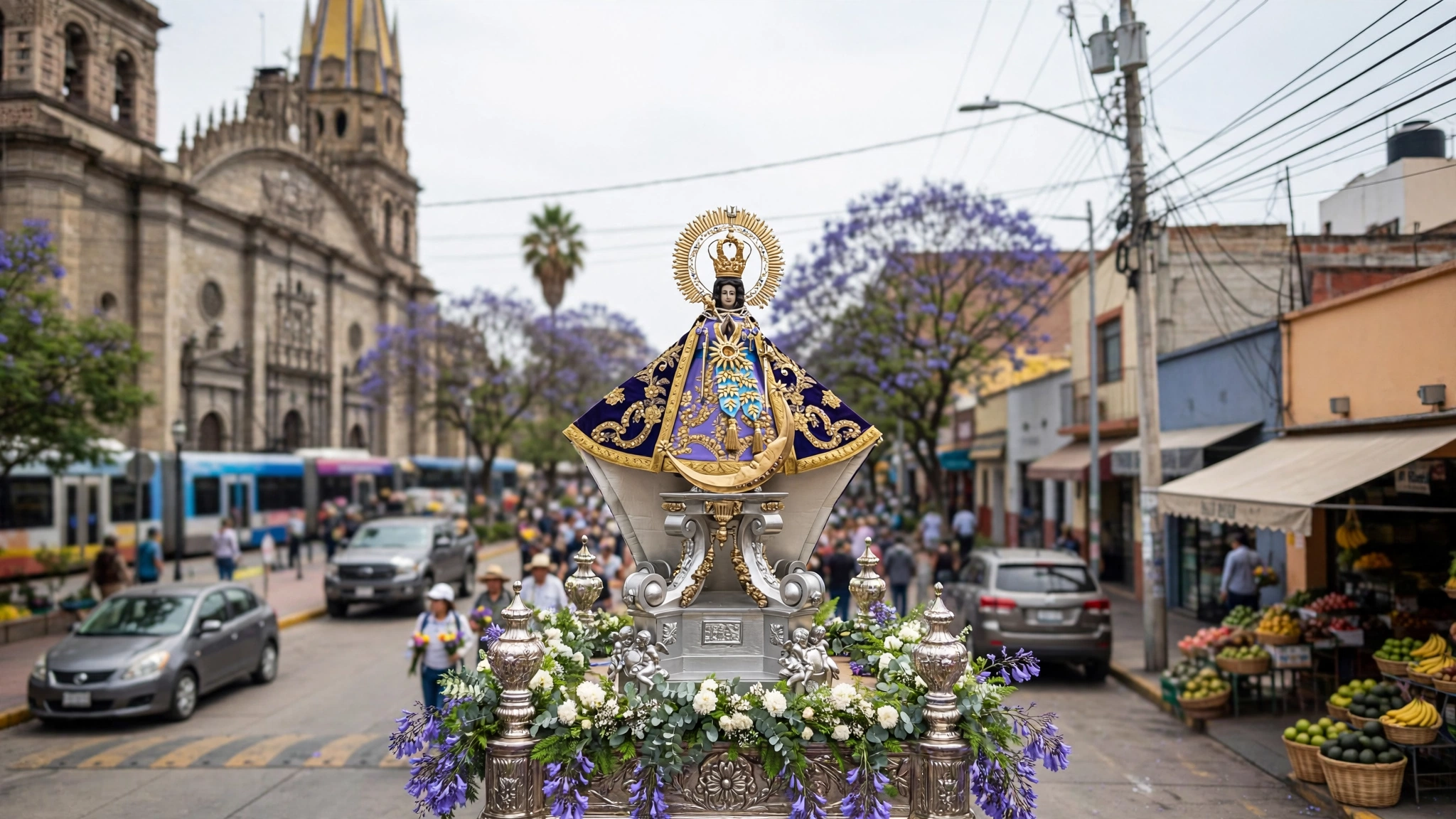 La Virgen de Zapopan sale de la Catedral de Guadalajara rodeada de romeros durante la Romería 2026