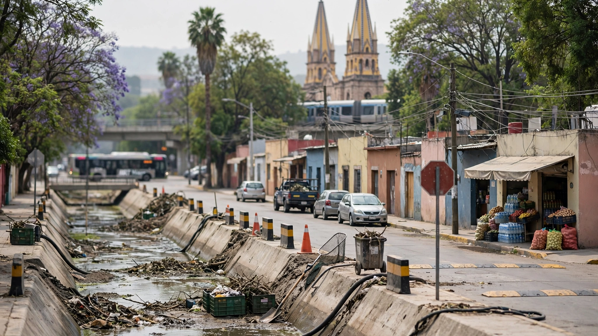 Canal de la presa Las Pintas durante labores de saneamiento
