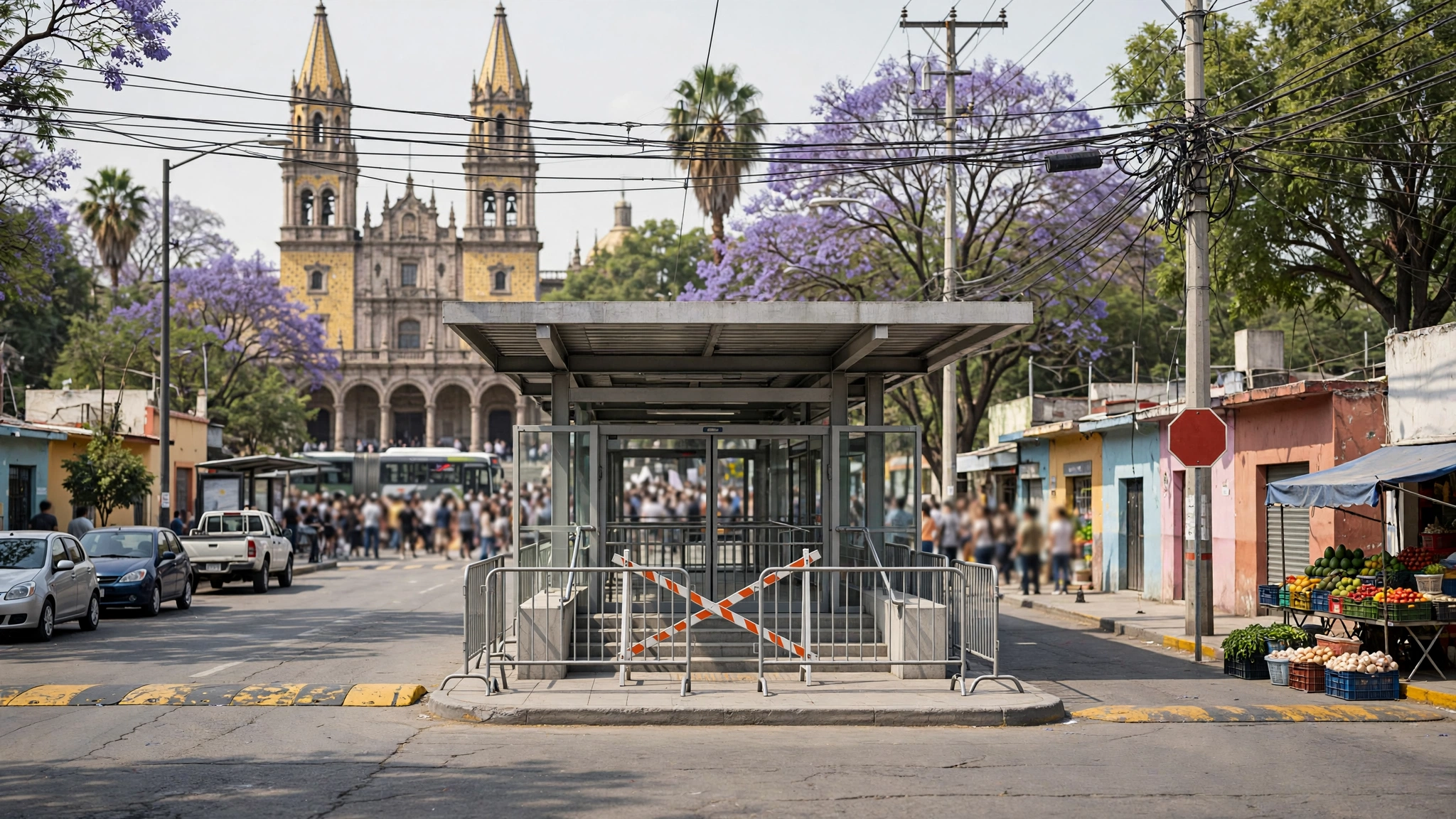 Estación del Tren Ligero de Siteur con accesos cerrados durante una manifestación en Guadalajara