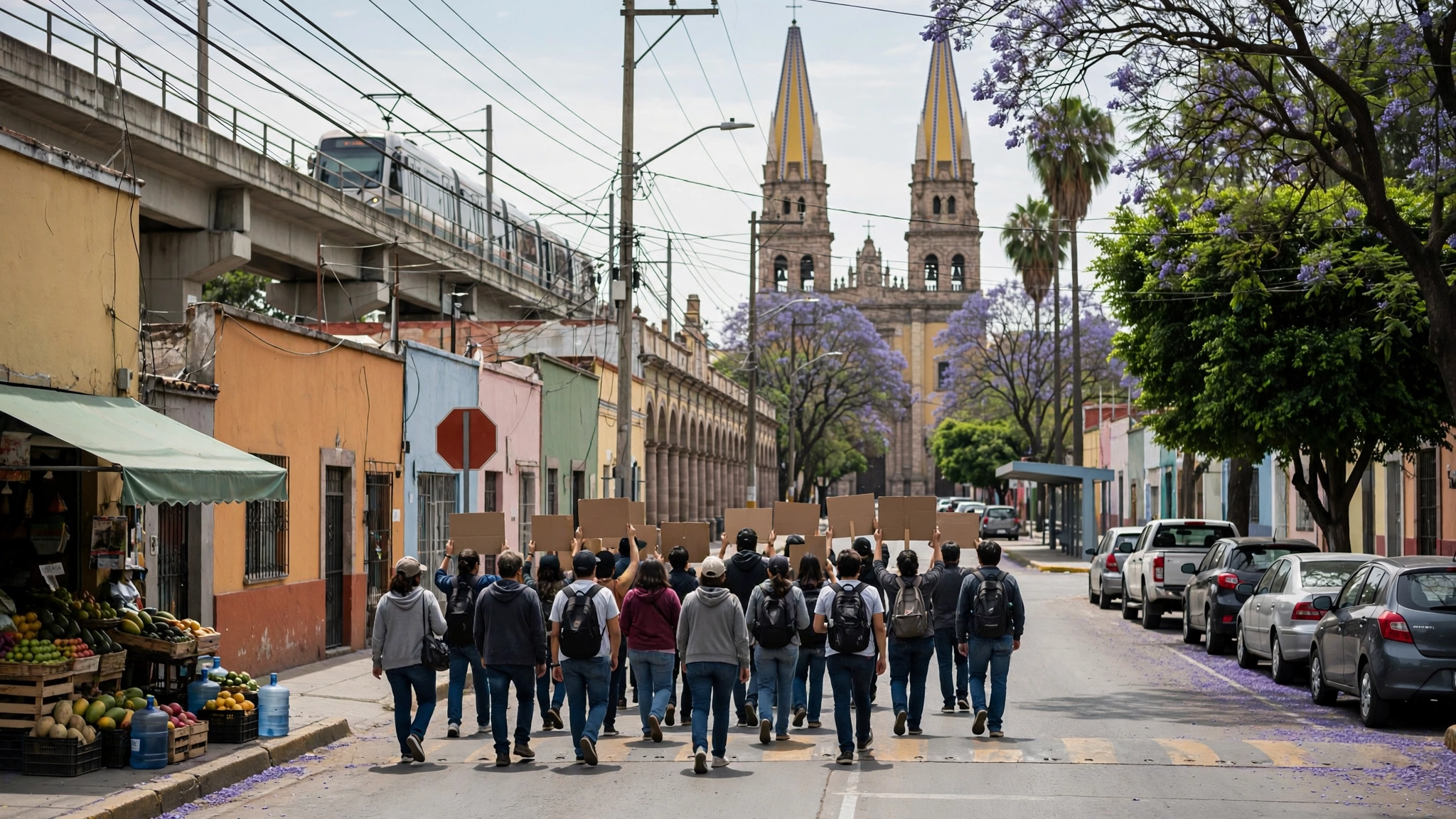 Manifestantes marchan por las calles de Guadalajara durante la protesta por agua limpia