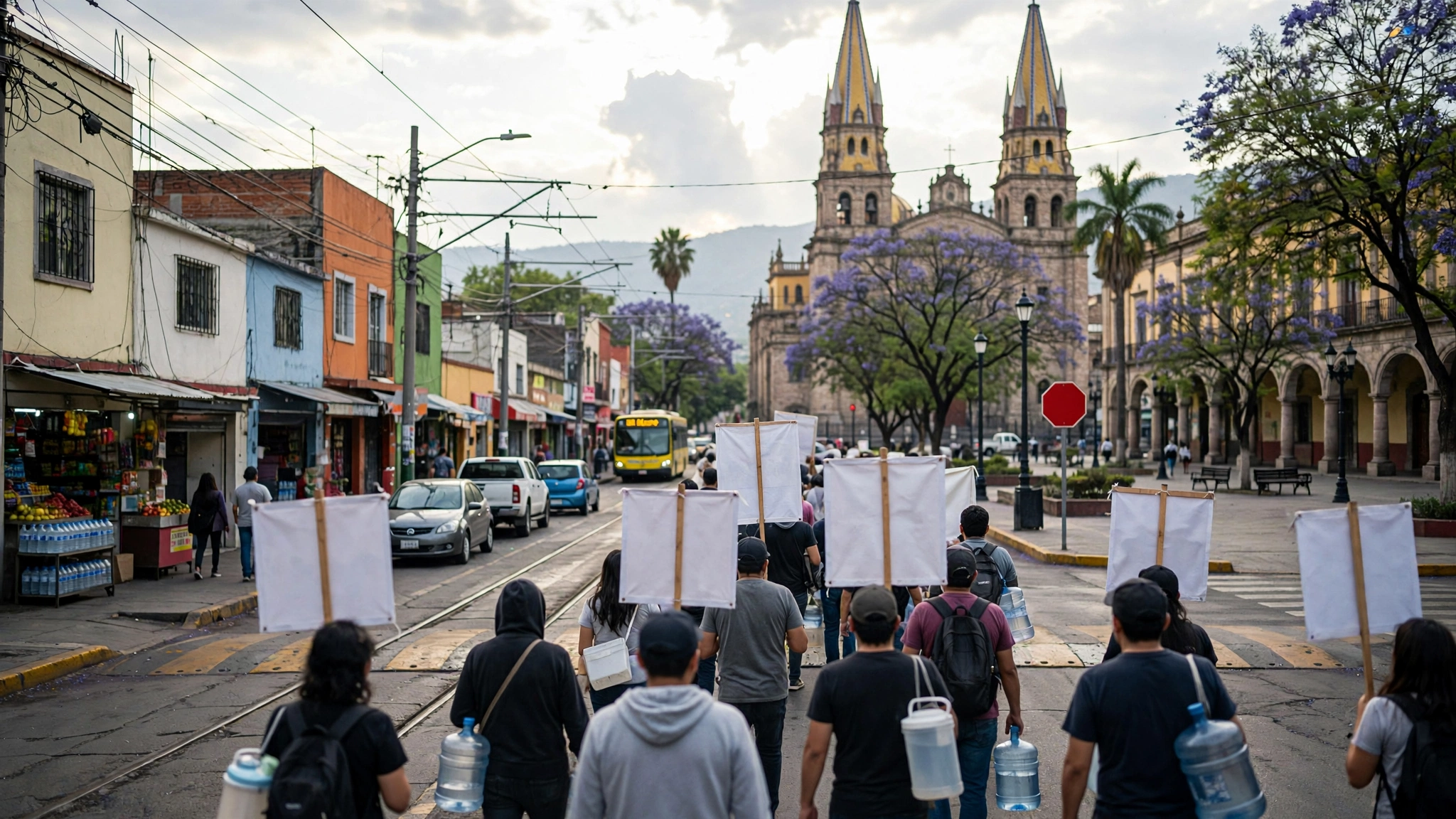 Manifestantes marchan por las calles de Guadalajara durante la protesta por el agua