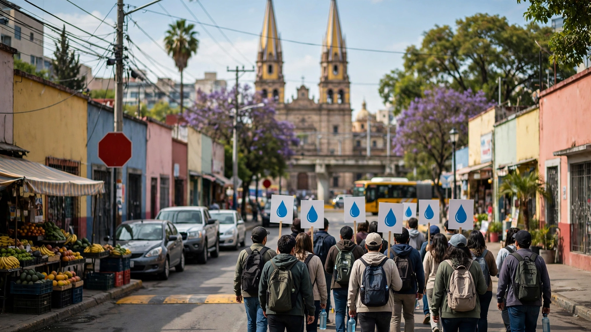 Manifestantes marchan por las calles de Guadalajara exigiendo agua limpia
