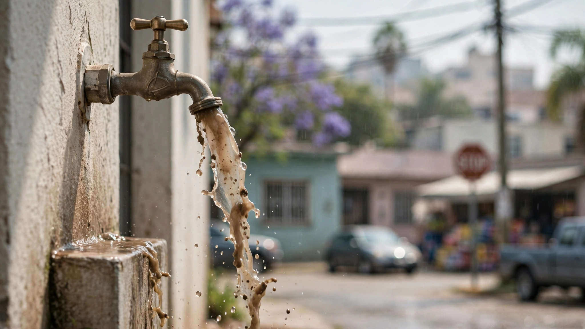 Agua turbia saliendo de una llave en una vivienda de Guadalajara