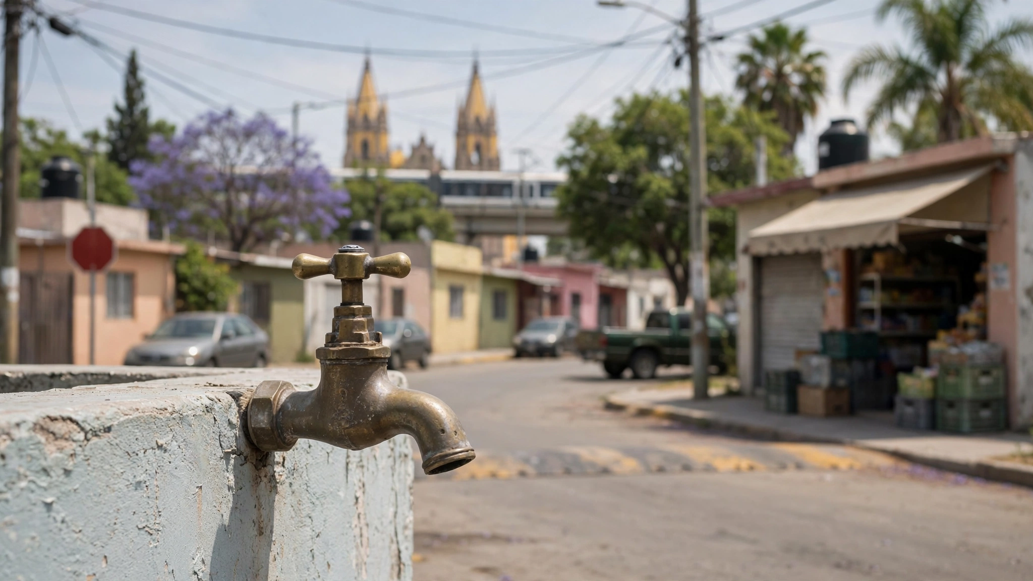 Llave de agua abierta sin flujo en una vivienda de Guadalajara durante los tandeos del SIAPA