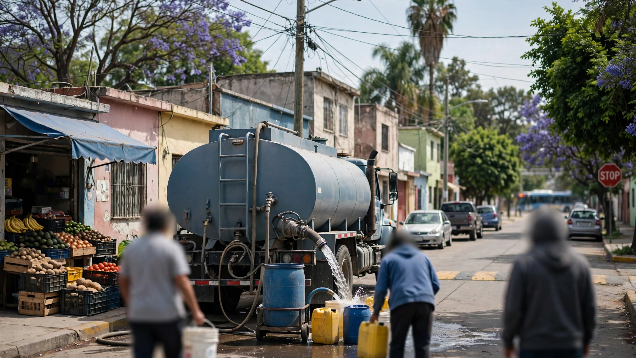 Pipa de agua del SIAPA atendiendo a vecinos de una colonia del AMG durante el tandeo