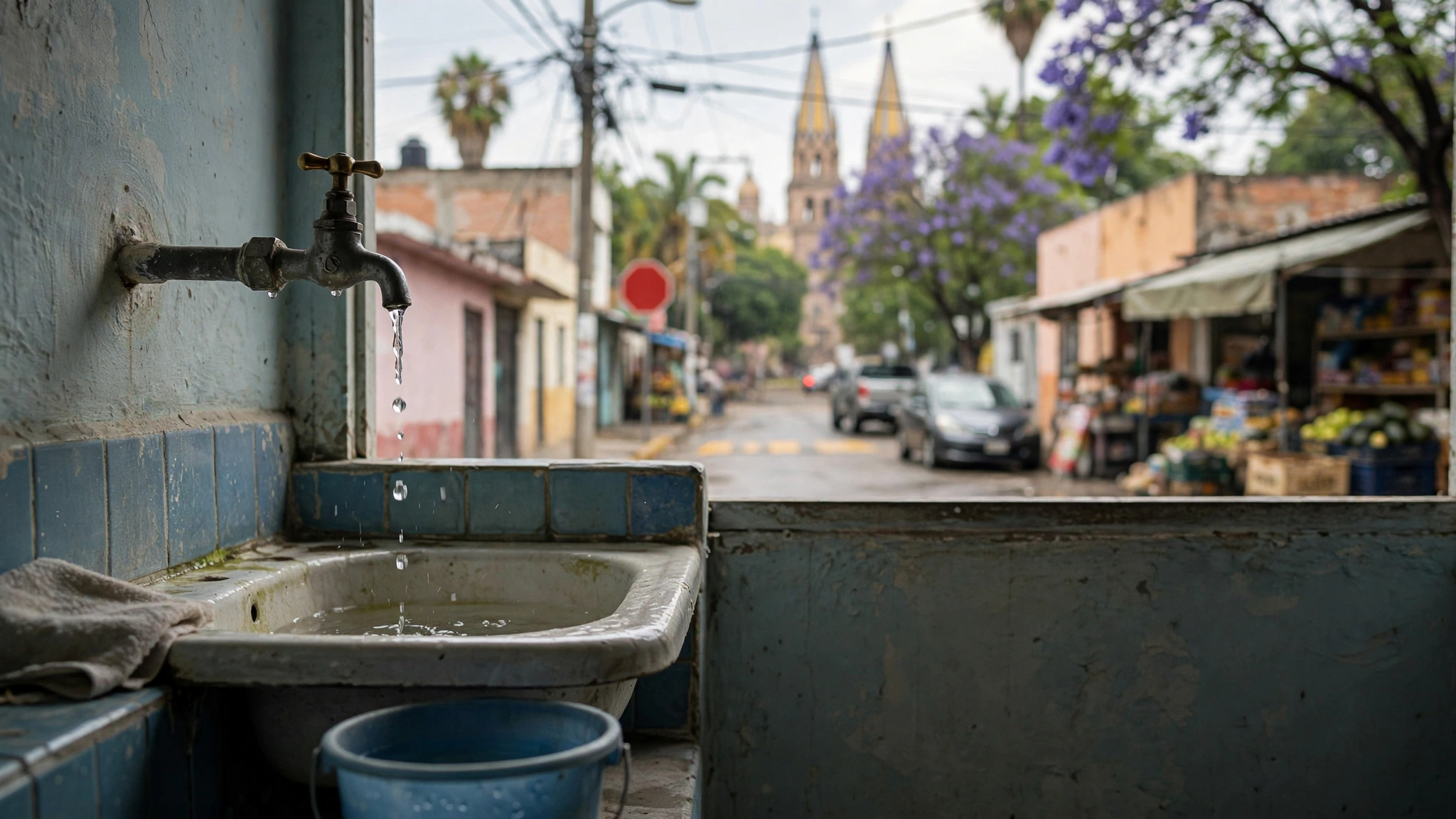 Llave de agua goteando en una vivienda de la Zona Metropolitana de Guadalajara
