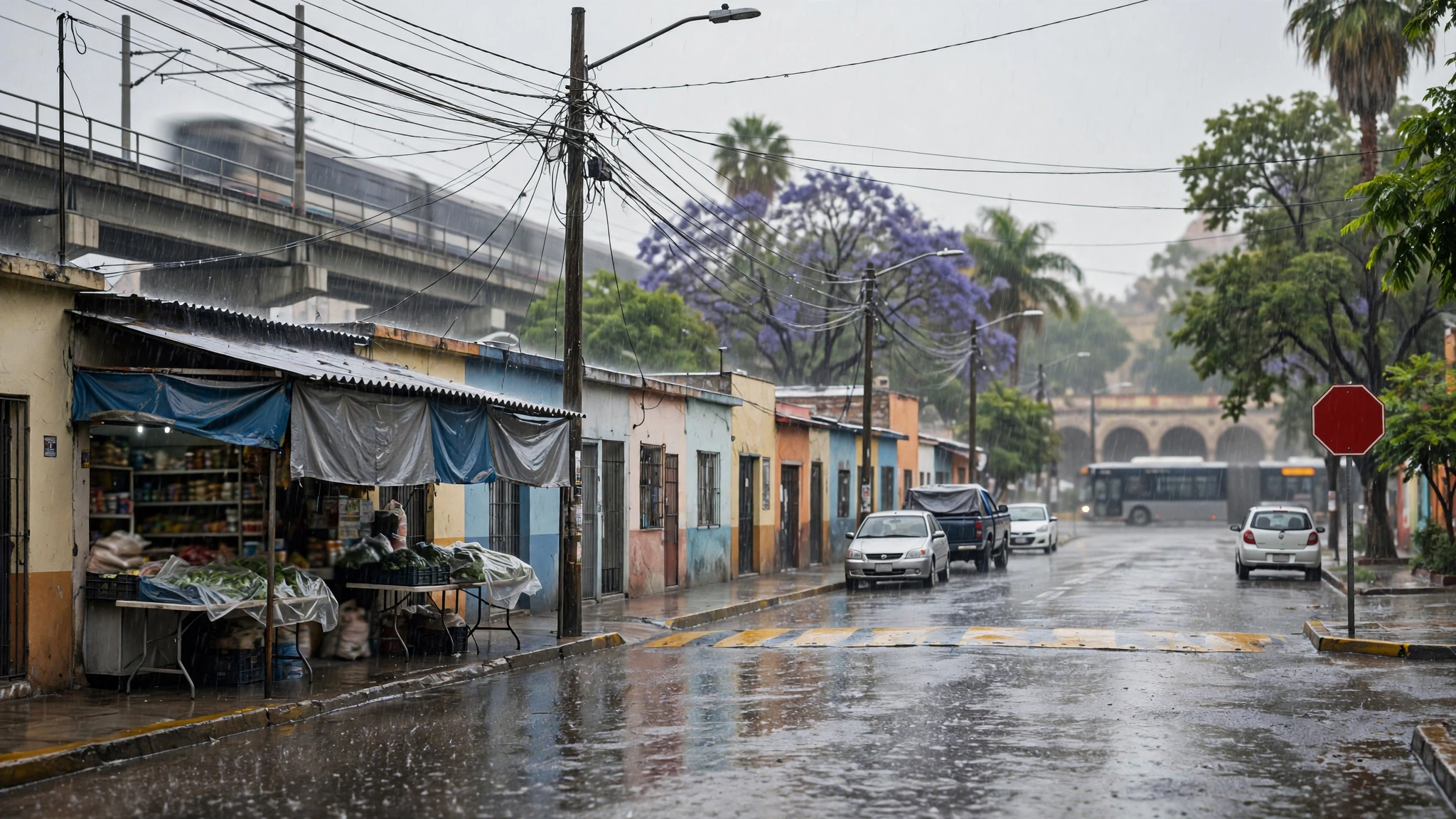 Lluvias intensas sobre una calle de Coatzacoalcos, Veracruz, durante el paso del frente frío número 2