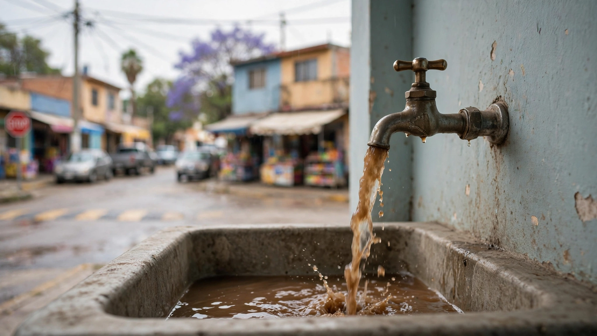 Grifo con agua de color café en una vivienda de Zapopan
